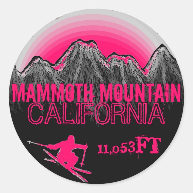 Mammoth Mountain California pink ski art stickers (Front)