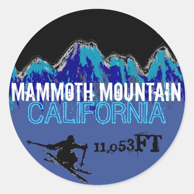 Mammoth Mountain California ski blue art stickers (Front)