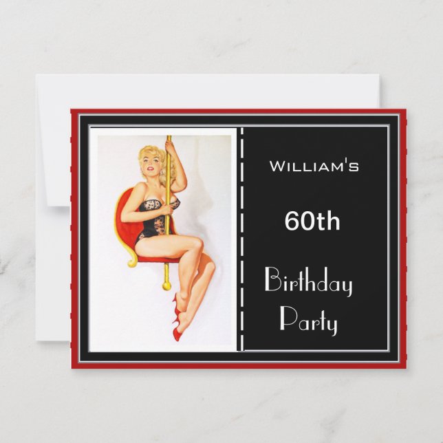 Man 60th Birthday Party Invitation Red  Pin-up (Front)