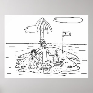 Man alone on the Island, Funny, Vintage, Poster