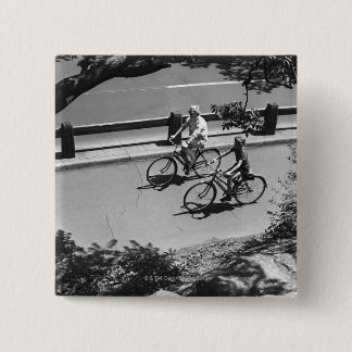 Man and Boy Cycling 15 Cm Square Badge