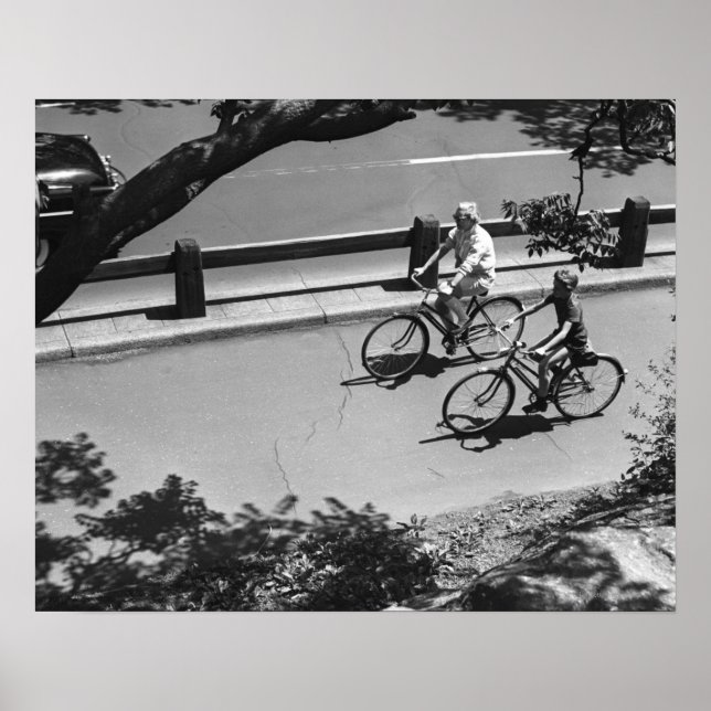 Man and Boy Cycling Poster (Front)