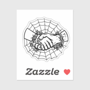 Man and Devil Handshake With Barbed Wire Retro