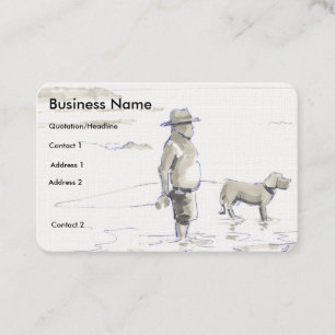 Man and Dog in Water at Beach Drawing Cards