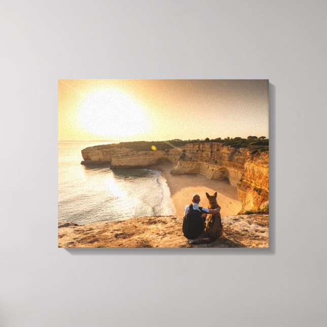 Man and Dog Looking at Nature View Canvas Print (Front)