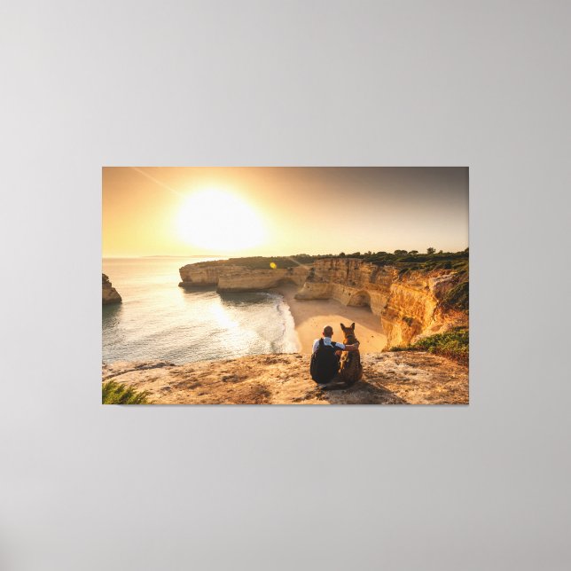 Man and Dog Looking at Nature View Canvas Print (Front)