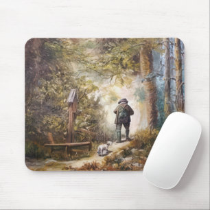Man and Dog Walking a Forest Path Mouse Mat