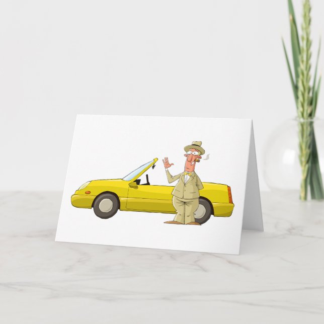 Man And His Yellow Car Thank You Card (Front)