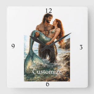 Man and Mermaid Thunder_Cove Square Wall Clock
