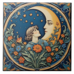 Man and The Moon Tile