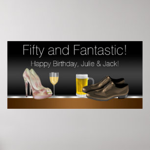 Man and Woman Birthday Party Banner Poster