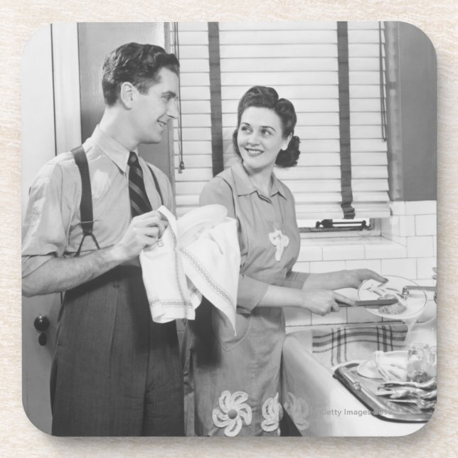 Man and Woman Doing Dishes Coaster (Front)
