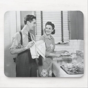 Man and Woman Doing Dishes Mouse Mat
