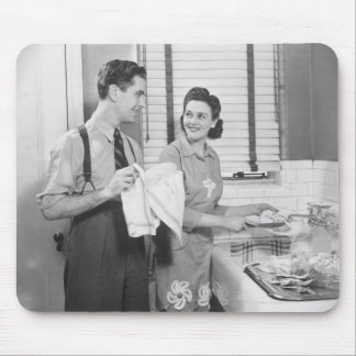 Man and Woman Doing Dishes Mouse Mat