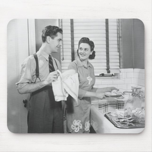 Man and Woman Doing Dishes Mouse Mat (Front)