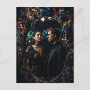 Man and Woman Floral Mirror Postcard