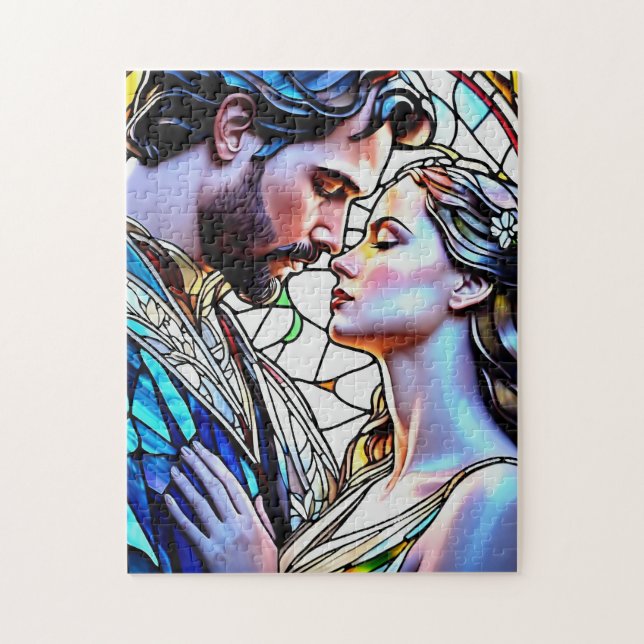 Man and woman in stained glass jigsaw puzzle (Vertical)