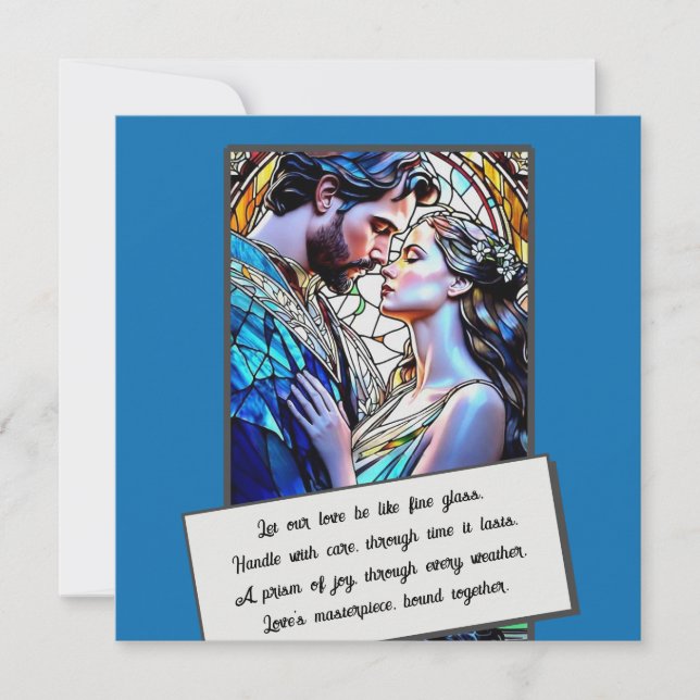 Man and woman in stained glass  save the date (Front)