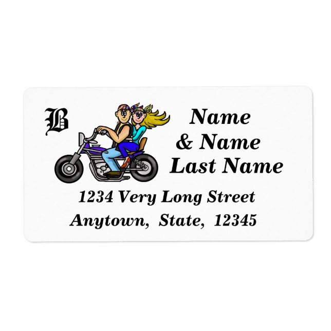Man and Woman Motorcycle Riders Address Labels (Front)