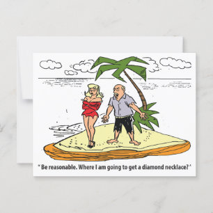 Man and Woman on Desert Island, Funny Vintage Postcard