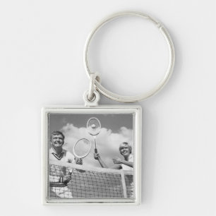 Man and Woman Playing Tennis Key Ring