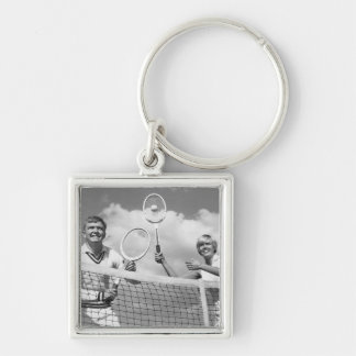 Man and Woman Playing Tennis Key Ring
