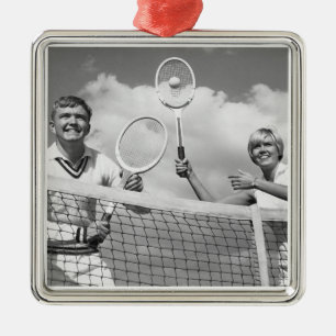Man and Woman Playing Tennis Metal Tree Decoration