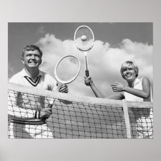 Man and Woman Playing Tennis Poster