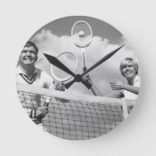 Man and Woman Playing Tennis Round Clock