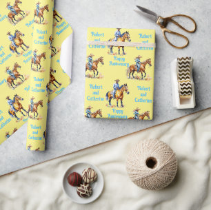 Man and Woman Riding Horses Custom Any Occasion Wrapping Paper