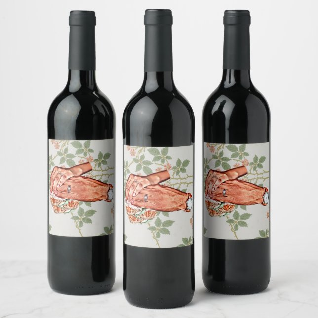man and womans bride groom couples art wine label (Bottles)