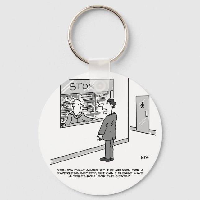 Man Asks Stores for a Toilet Roll. Funny Cartoon Key Ring (Front)