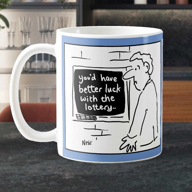 Man at Cash Machine gets Lottery Message. Funny Coffee Mug (Creator Uploaded)