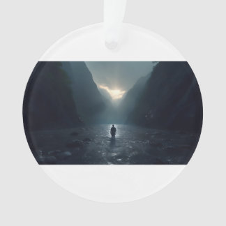 Man at Dawn in Stunning Majestic Mountain Valley Ornament