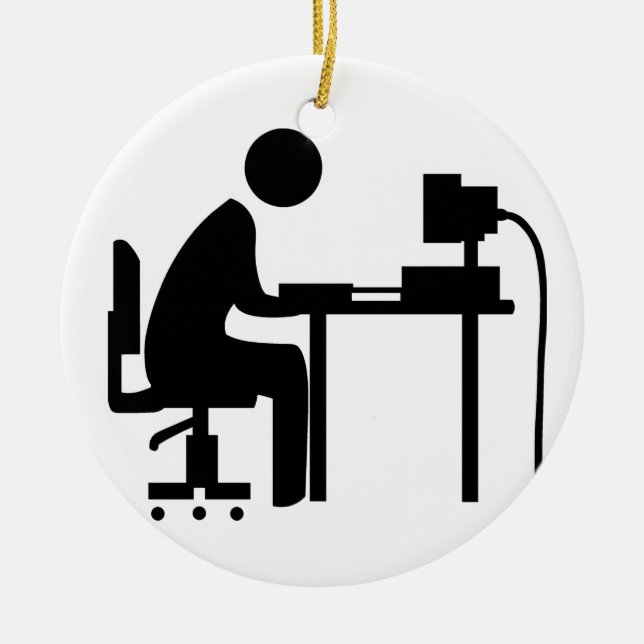 Man at Work Ceramic Tree Decoration (Front)