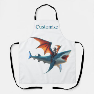 Man-Bat Riding Scary Shark Thunder_Cove Apron