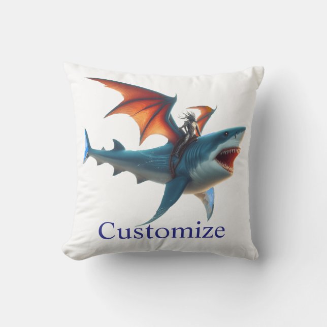 Man-Bat Riding Scary Shark Thunder_Cove Cushion (Front)