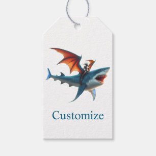 Man-Bat Riding Scary Shark Thunder_Cove Gift Tags