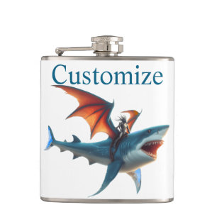 Man-Bat Riding Scary Shark Thunder_Cove Hip Flask