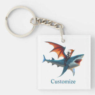 Man-Bat Riding Scary Shark Thunder_Cove Key Ring