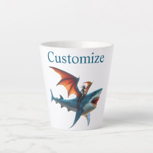 Man-Bat Riding Scary Shark Thunder_Cove Latte Mug