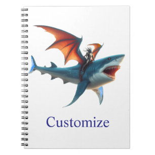 Man-Bat Riding Scary Shark Thunder_Cove Notebook
