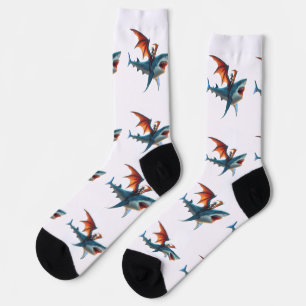 Man-Bat Riding Scary Shark Thunder_Cove Socks