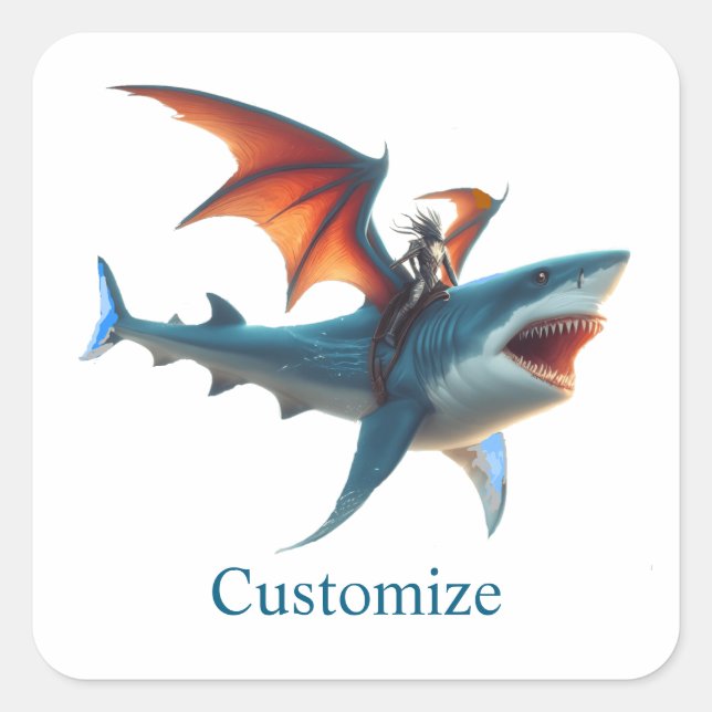 Man-Bat Riding Scary Shark Thunder_Cove Square Sticker (Front)