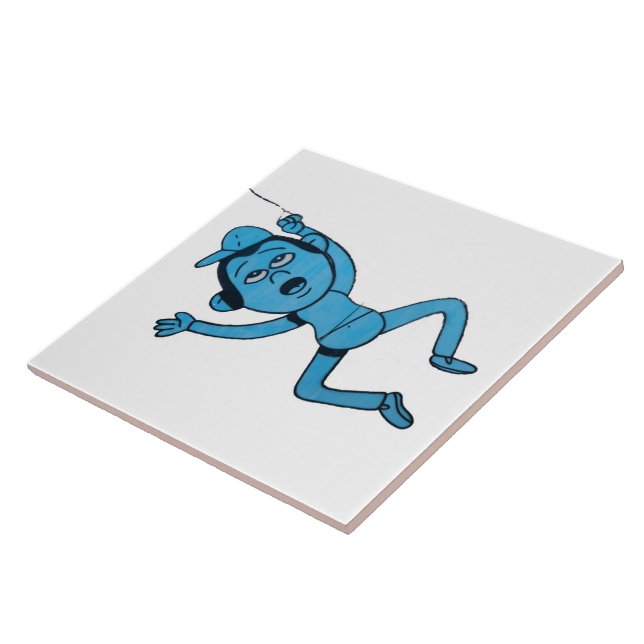 Man being taken for walk by Dog. Tile (Side)