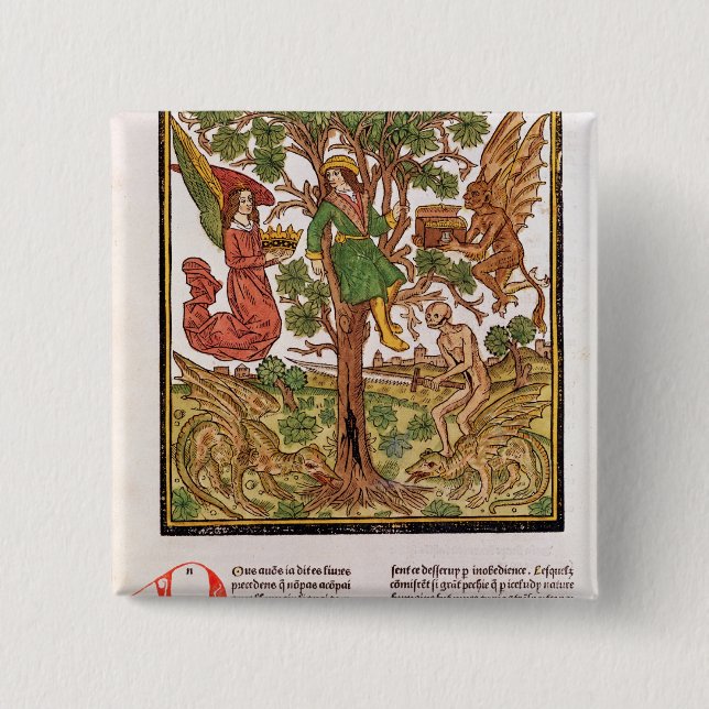 Man between vice and virtue 15 cm square badge (Front)