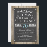 Man Birthday invitation Chalkboard Rustic Adult 70<br><div class="desc">♥ A perfect way to invite your guests to this special birthday party! The man The myth The legend theme.</div>