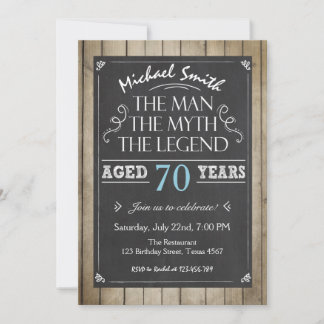 Man Birthday invitation Chalkboard Rustic Adult 70