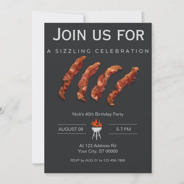 Man Birthday Party, Bacon, BBQ  Invitation (Front)