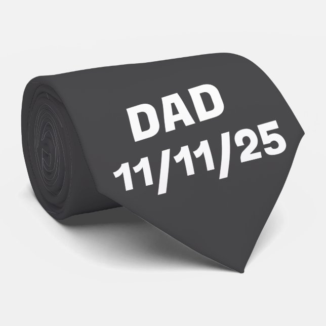 Man Black Tie With Initial, Personalised Black DAD (Rolled)